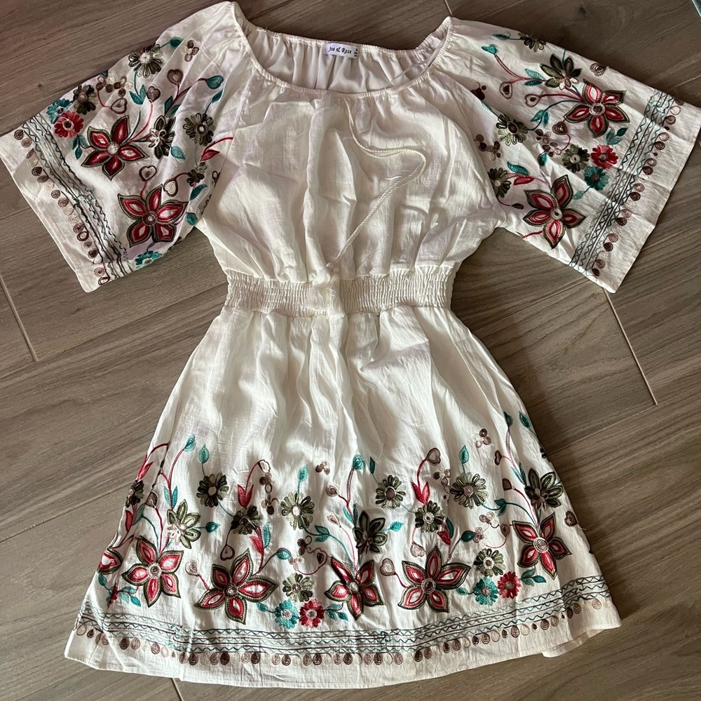 Embroidered Cream Mini Dress